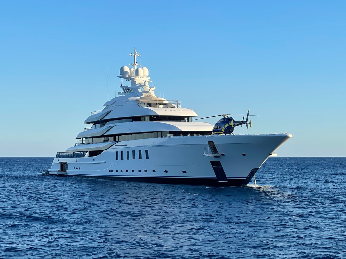 Yacht with helicopter in Mediterranean